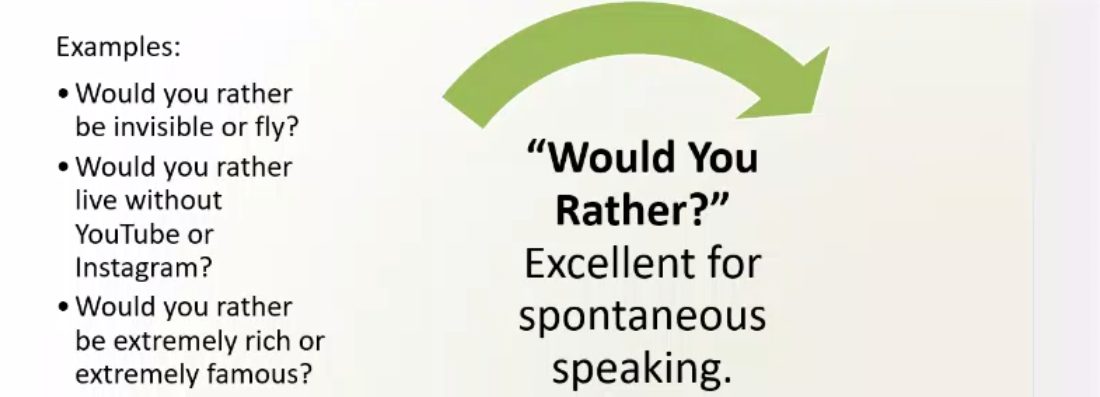 A Would You Rather speaking activity slide