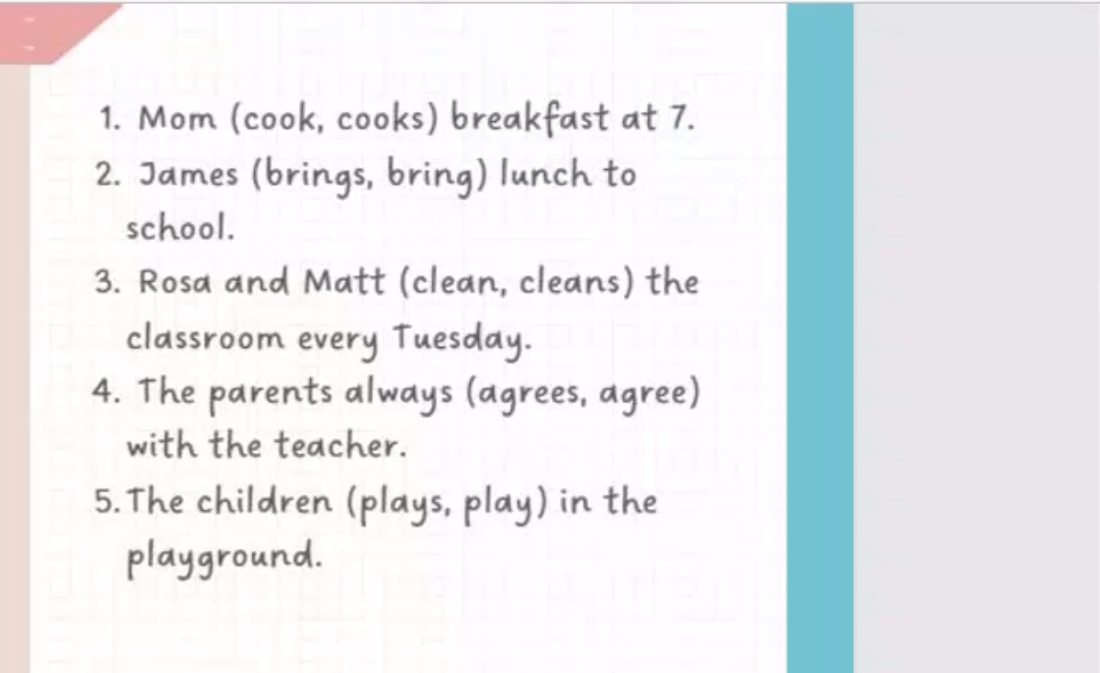 A subject–verb agreement worksheet used in class
