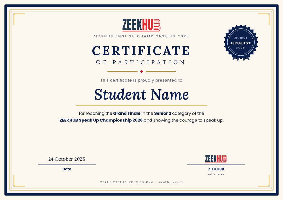 Sample ZEEKHUB championship certificate